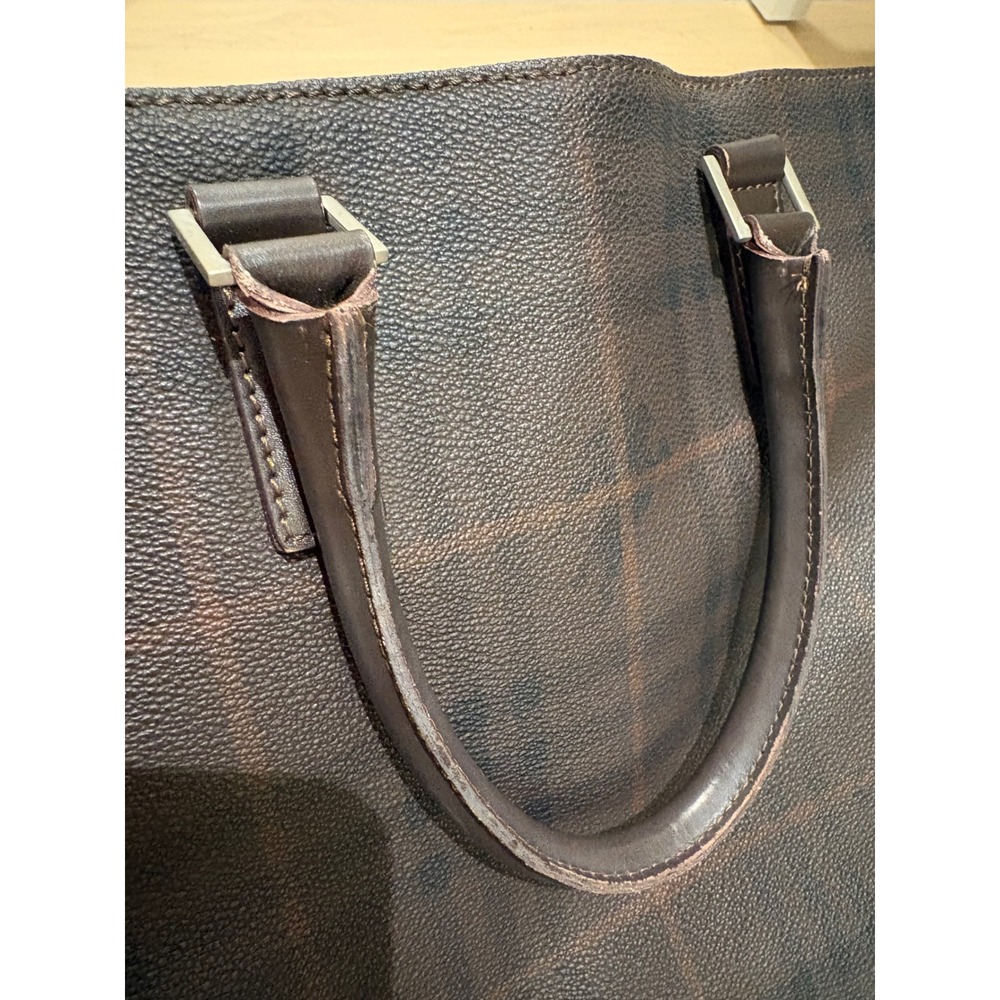 Burberry London Mens Smoked Check Tote Bag Brown Leather Trim Made in Italy - Picture 9 of 14